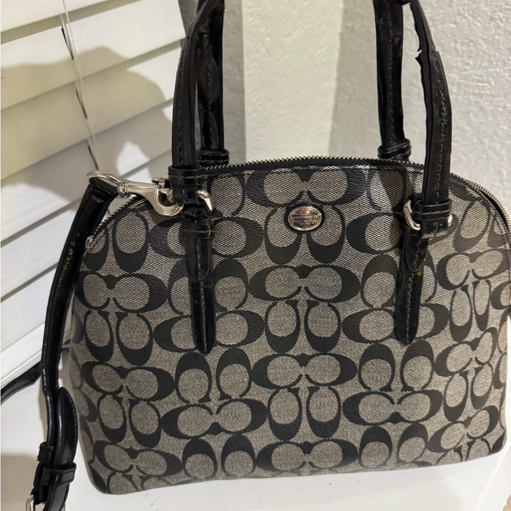 Vintage Coach Black and Gray Signature Handbag